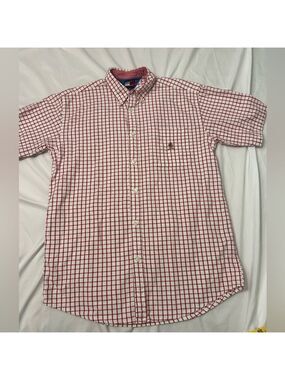 Tommy Hilfiger Vintage Shirt XL Short Sleeve Button Down, Casual Wear Red Plaid